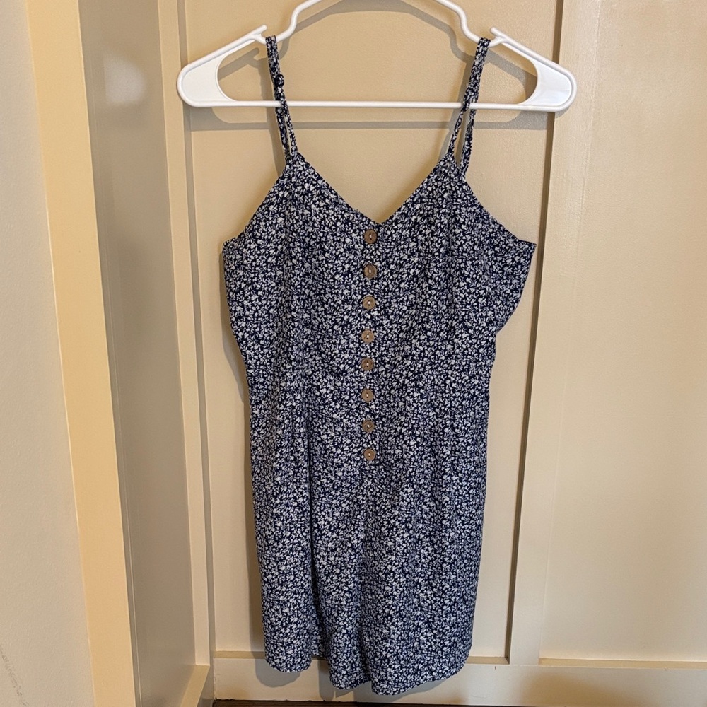 SHEIN Navy Floral Button-Down Romper